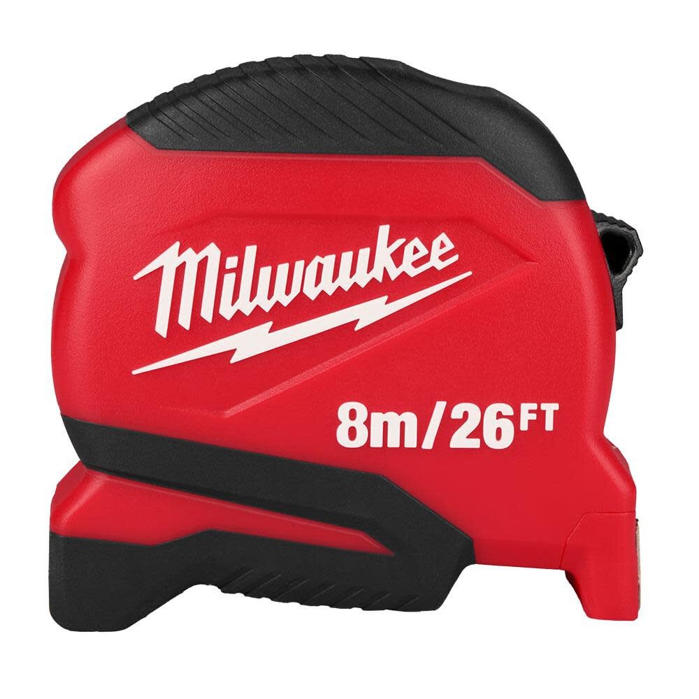 CINTA MÉTRICA MILWAUKEE COMPACTA RETRACTIL 8MX25MM - ESCALA METRICA Y EN PULGADAS 