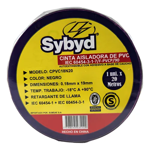 CINTA AISLADORA 20 MTS NEGRA SYBY
