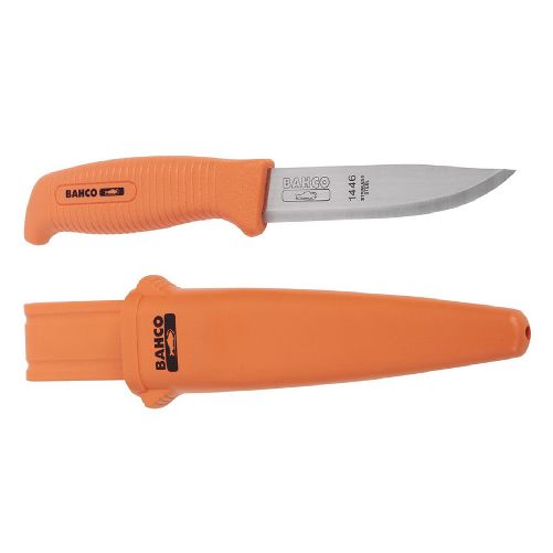 [1446] CUCHILLO MULTIUSO CON FUNDA - ROBUSTO CON MANGO MONOCOMPONENTE Y HOJA DE ACERO INOXIDABLE DE 100 MM BAHCO 1446