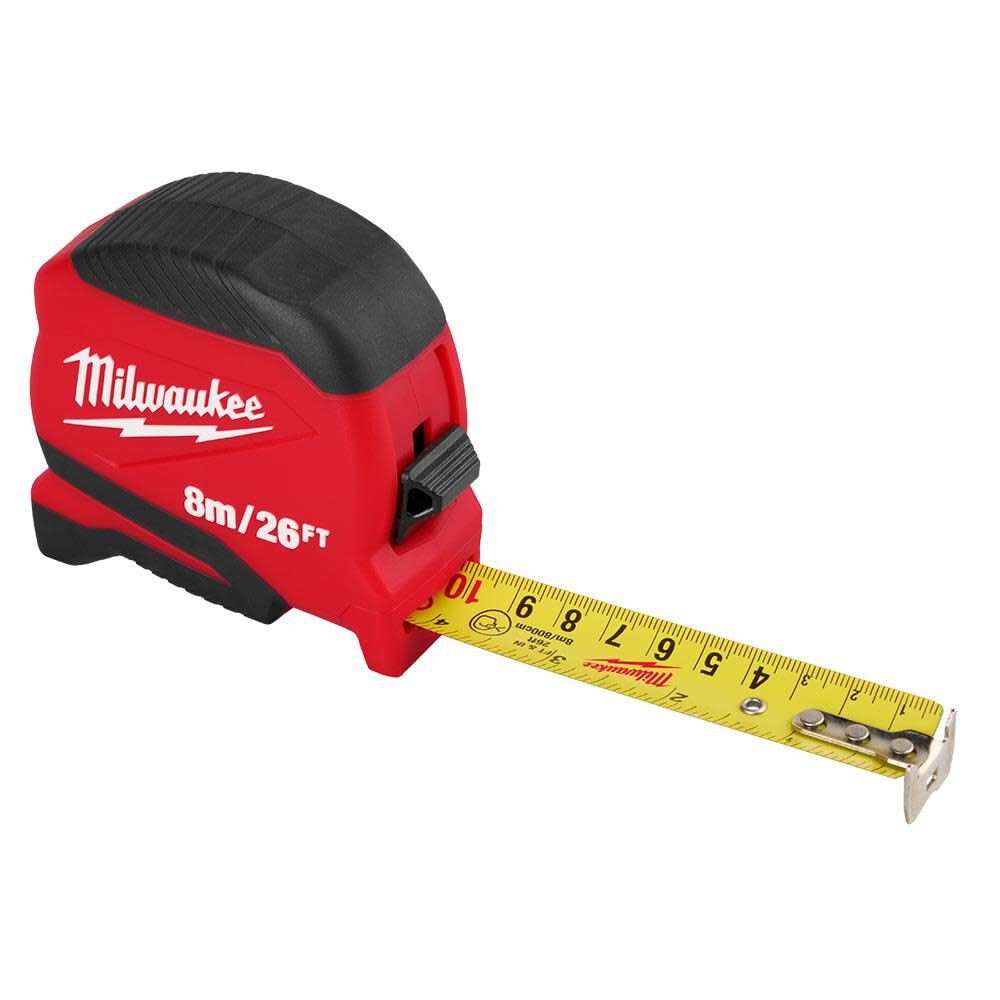 [48221726] CINTA MÉTRICA MILWAUKEE COMPACTA RETRACTIL 8MX25MM - ESCALA METRICA Y EN PULGADAS 